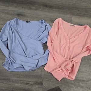 Women's Blue and Pink Ribbed Tank Tops